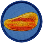 An amber gemstone on a blue background.