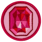 A red ruby on a blue background.