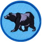 A black bear on a blue background.