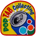 The words Pop Tab Collecting are in an arch around the top of a blue soda can.
