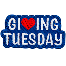 The words Giving Tuesday are sewn in white thread. The V in Giving is a heart.