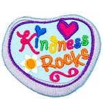 This rock-shaped patch has the words Kindness Rocks embroidered amongst a heart and a flower.