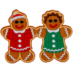 A gingerbread man and woman hold hands.