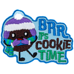 The words Brr It's Cookie Time are next to a cookie wearing a toque and mittens.