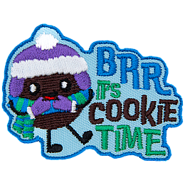 The words Brr It's Cookie Time are next to a cookie wearing a toque and mittens.