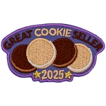 Four cookies underneath the words Great Cookie Seller and above 2025.