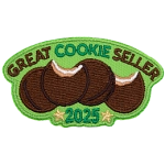 Four cookies underneath the words Great Cookie Seller and above 2025.