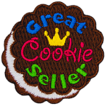 The words Great Cookie Seller are on an ice cream sandwich.