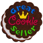 The words Great Cookie Seller are on an ice cream sandwich.