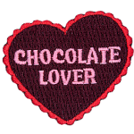 The words Chocolate Lover are stitched inside a red heart.