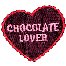 The words Chocolate Lover are stitched inside a red heart.