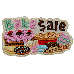 An assortment of baked goods are underneath the words Bake Sale.