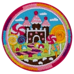 A colourful candy landscape with a gingerbread castle. 