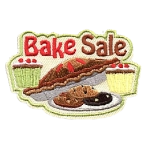 The words Bake Sale are above a pie, cookies and cupcakes.