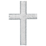 This crest is in the shape of a cross and is filled with white embroidered thread.