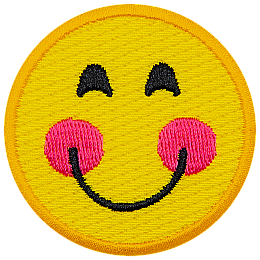 A yellow circle forms a smiley face with smiling eyes, rosy cheeks, and a big U-shaped smile.