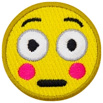 A yellow circle forms an embarrassed face with wide eyes and a blush colouring its cheeks.
