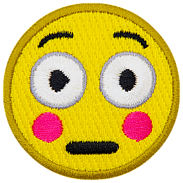 A yellow circle forms an embarrassed face with wide eyes and a blush colouring its cheeks.