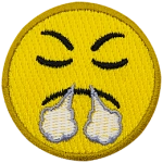 A yellow circle forms a frustrated face with its eyes closed, eyebrows arched angrily, and steam coming from where its nostrils are supposed to be.