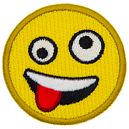 An emoji with two different-sized eyes and its tongue out.