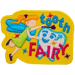 A fairy is tapping a cartoon tooth with her wand. The words Tooth Fairy surround the tooth.