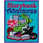 An open book has many fairytale elements coming out of it. The words Storybook Adventure are at the top.