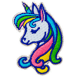 A unicorn profile is shown with a rainbow horn and mane.