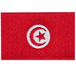 A red flag with a star and crescent on a white disc.
