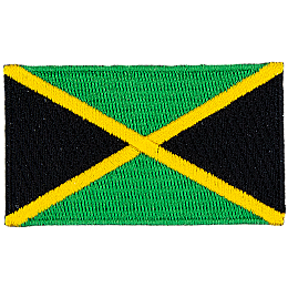 The Jamaican flag is divided into four sections by a golden saltire. Green is in the vertical triangles, and black is in the horizontal ones. 