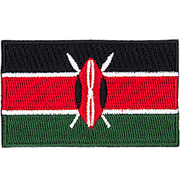 This flag is comprised of three horizontal stripes, two crossed spears, and a Maasai shield.