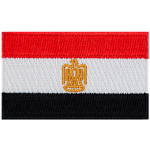 Three horizontal stripes of red, white and black, with a gold eagle in the center.