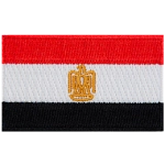 Three horizontal stripes of red, white and black, with a gold eagle in the center.