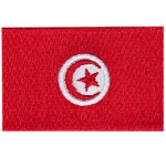 A red flag with a star and crescent on a white disc.