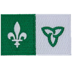 The left half of the flag has a white lily on a green background. The right half of the flag has a green trillium on a white background.