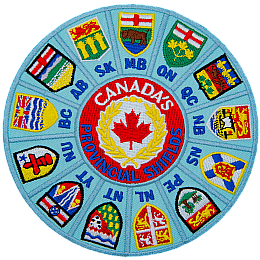 A wheel made of all the provincial flags of Canada. Each flag is labelled by its provincial abbreviation.