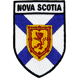 The words Nova Scotia sit above the Nova Scotia flag in the shape of a shield.