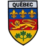 The Quebec provincial flag is underneath the word Quebec in the shape of a shield.