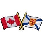 The Canadian flag is on the left, the Nova Scotia flag is on the right with the poles crossed over each other.
