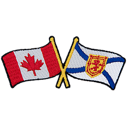 The Canadian flag is on the left, the Nova Scotia flag is on the right with the poles crossed over each other.