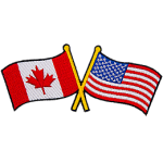 This badge displays the Canadian flag on the left and the United States flag on the right. The flag poles of each flag are crossed with each other.