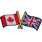 The Canadian flag and British flag are crossed over each other.
