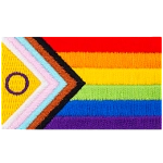The progress pride flag is displayed with its rainbow of colours and arrow-shaped lines.
