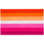 The lesbian pride flag displays horizontal stripes of various tones of red, orange, white, and pink.