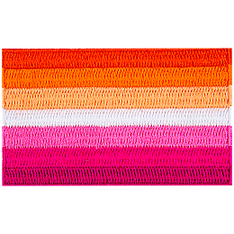 The lesbian pride flag displays horizontal stripes of various tones of red, orange, white, and pink.