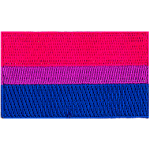 The bisexual pride flag displays 3 horizontal stripes: a wide pink, a thin purple, and a wide blue.