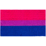 The bisexual pride flag displays 3 horizontal stripes: a wide pink, a thin purple, and a wide blue.
