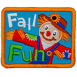 A smiling scarecrow in a red shirt and straw hat is next to the words Fall Fun.