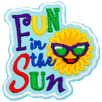 The words Fun In The Sun Are next to a sun wearing sunglasses.