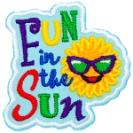 The words Fun In The Sun Are next to a sun wearing sunglasses.