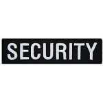 A black rectangle has the word SECURITY embroidered in white thread.